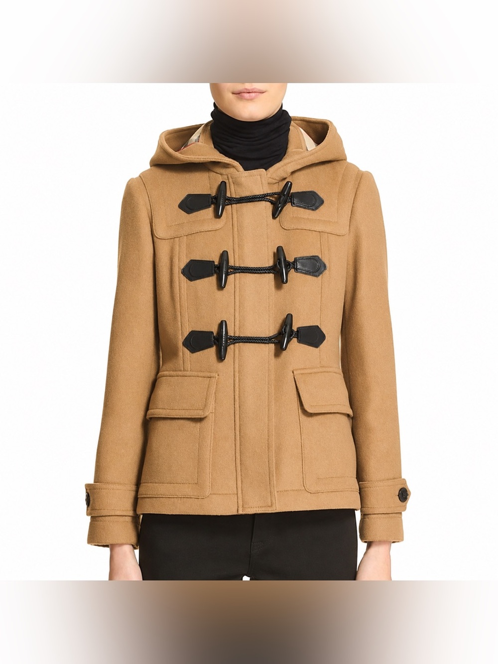 Burberry Blackwell Short Rare Wool Coat in New Camel with Archive Beige, size 2